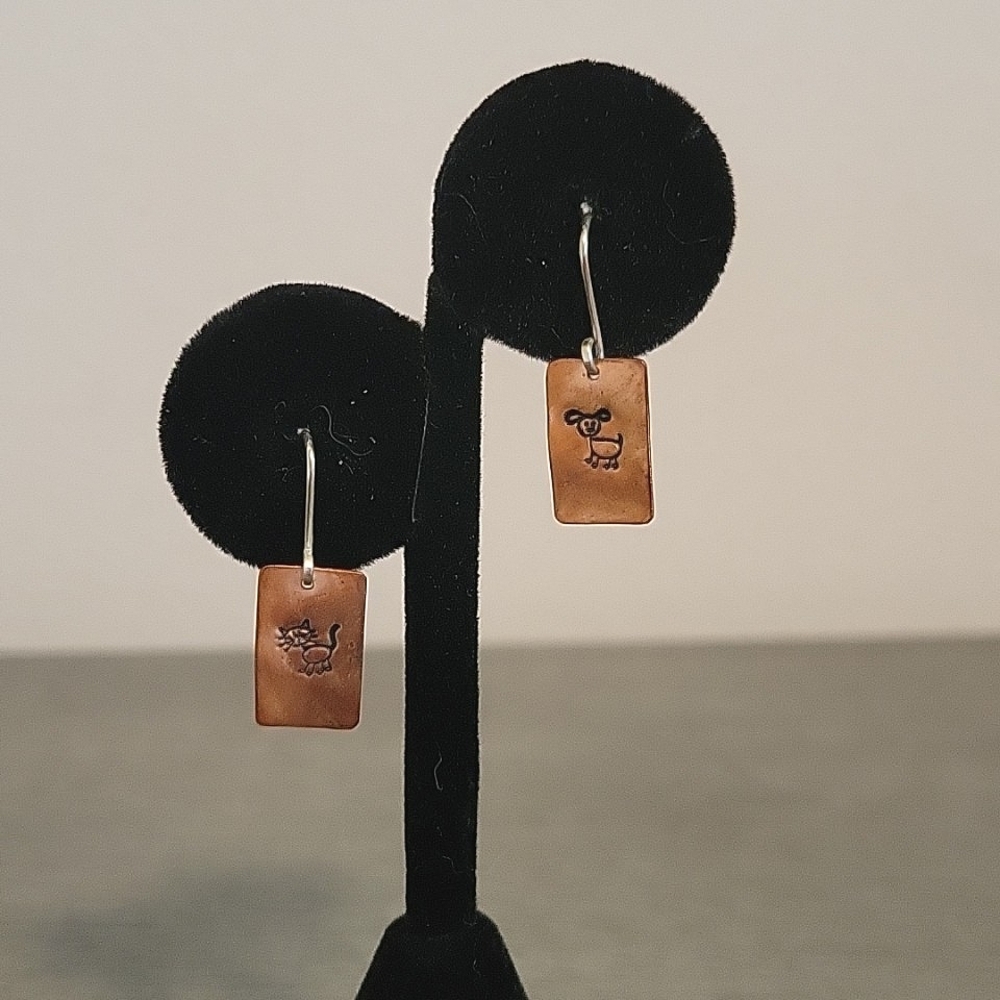 2 for $10 Sale! Copper Dog & Cat Earrings Tiny Dainty